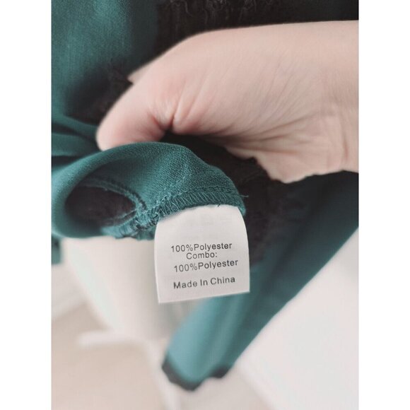 Tuckernuck Juniper Vail Blouse Emerald Green Black Lace Formal Top Shirt XS - Picture 12 of 14